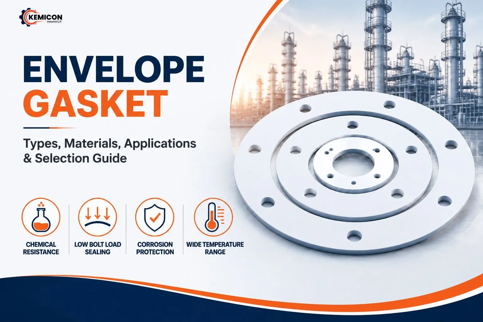 PTFE envelope gasket with resilient filler insert for corrosive chemical flange sealing