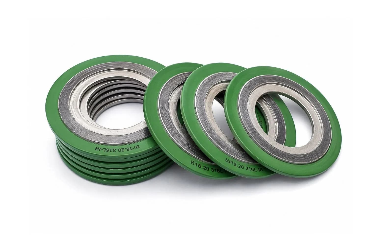 Spiral wound gasket with outer ring and stainless steel winding, manufactured to ASME B16.20