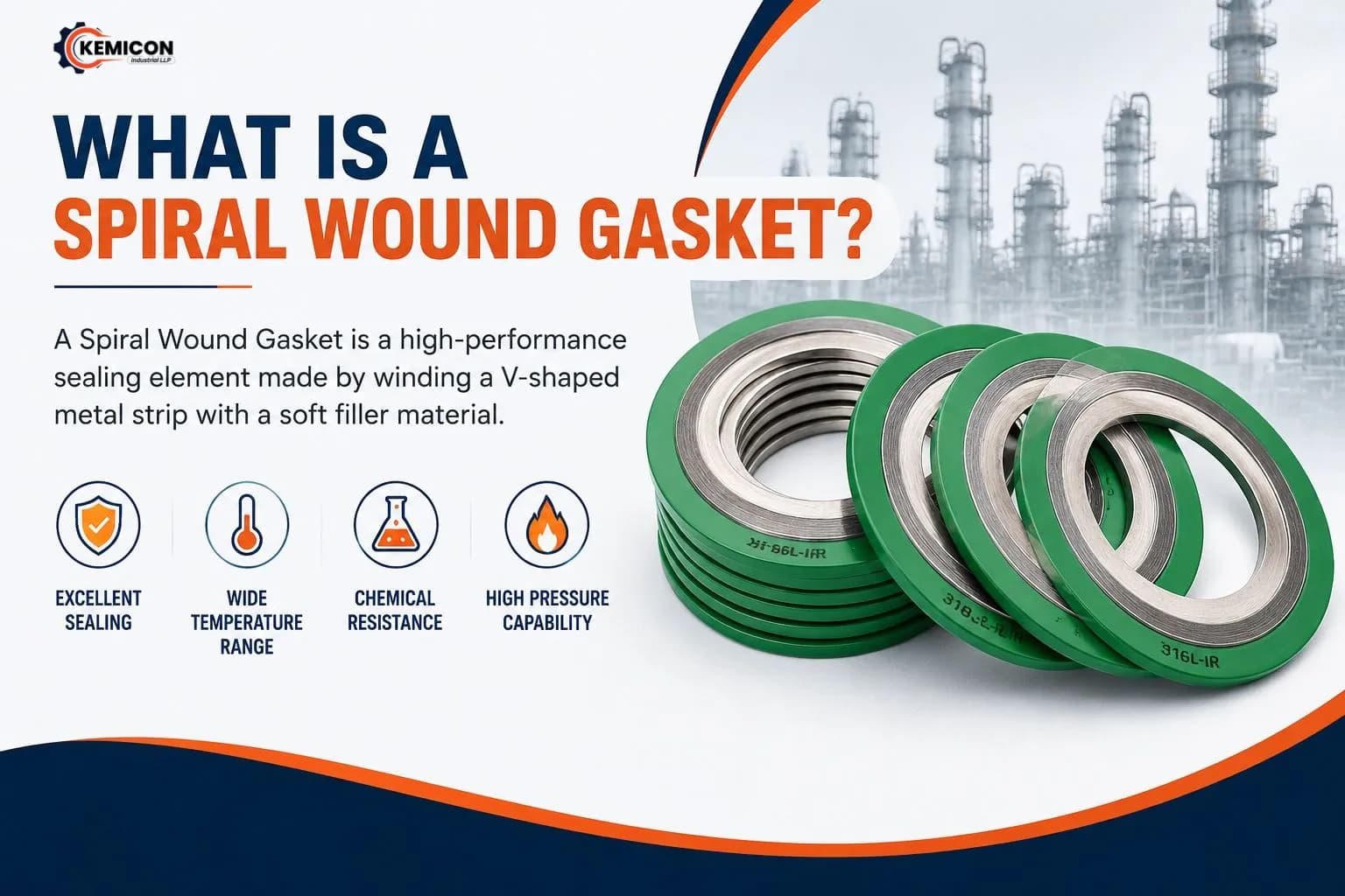 Spiral wound gasket with a graphite winding and metal centering ring, manufactured to ASME B16.20